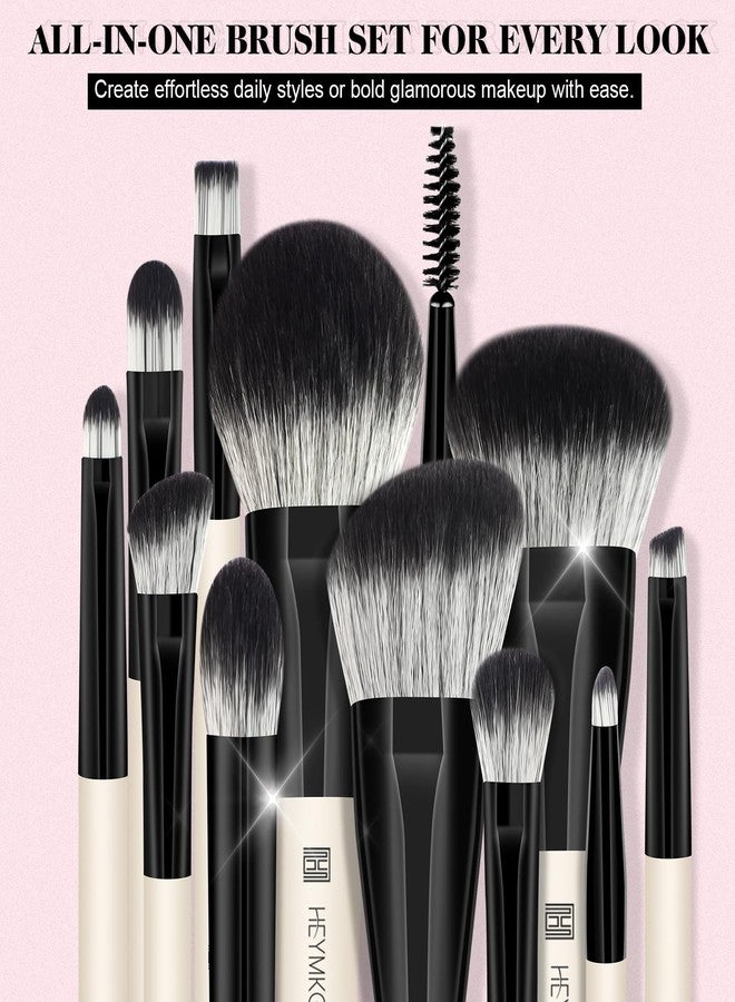 HEYMKGO Makeup Brushes Set, 12Pcs Professional Dual-ended Foundation Contour Powder Eyeshadow Brushes for Liquid, Cream, Powder for Blending Face Brush Tools - Bag Included, Great for Travel, Black - Image 2